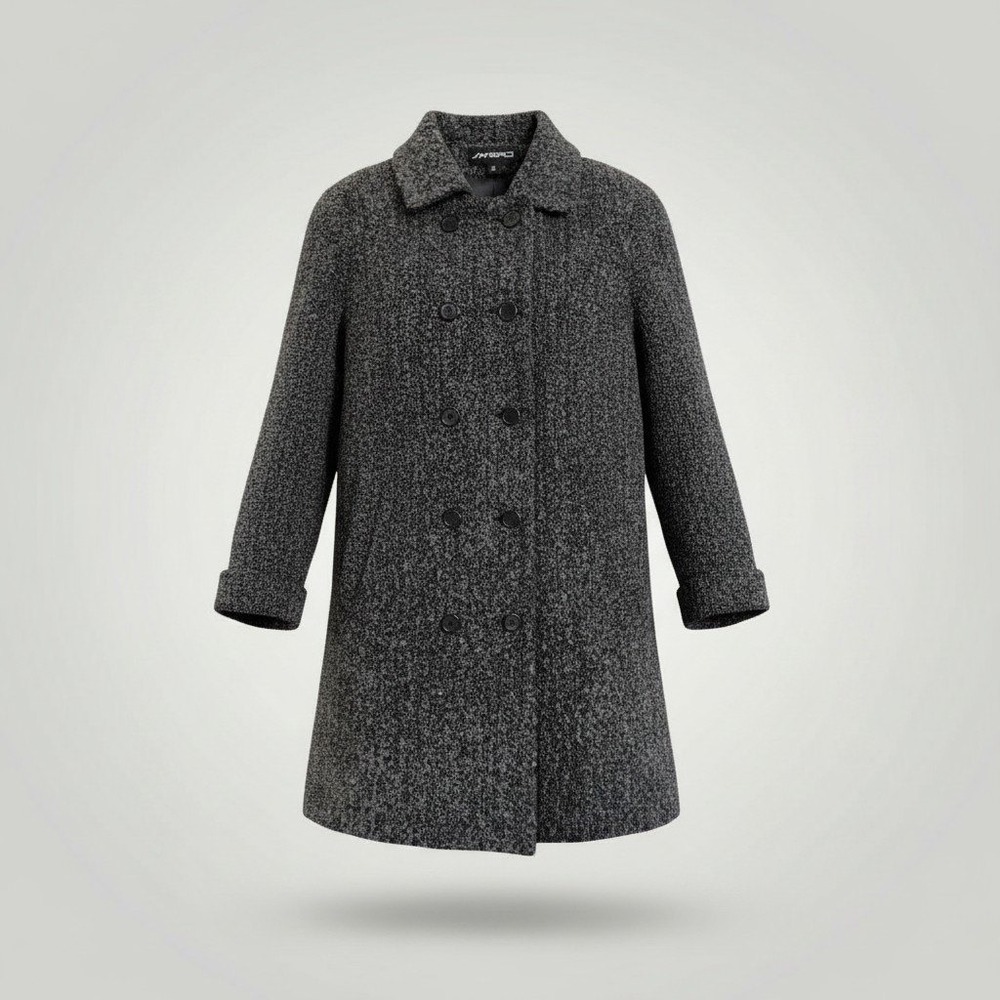 Sandro Boucle Pea Coat Women 10 Grey Double Breasted Wool Quiet Luxury Vintage